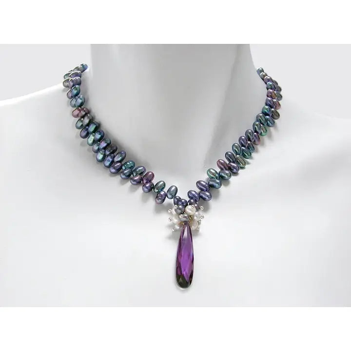 Crystal Drop Pearl Necklace