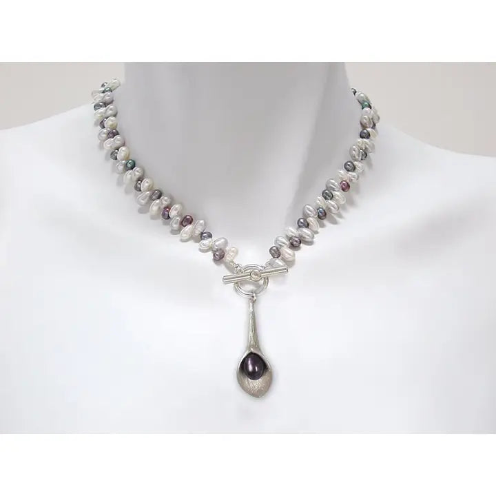 Pearl Necklace with Calla Lily Pendant