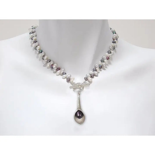 Pearl Necklace with Calla Lily Pendant