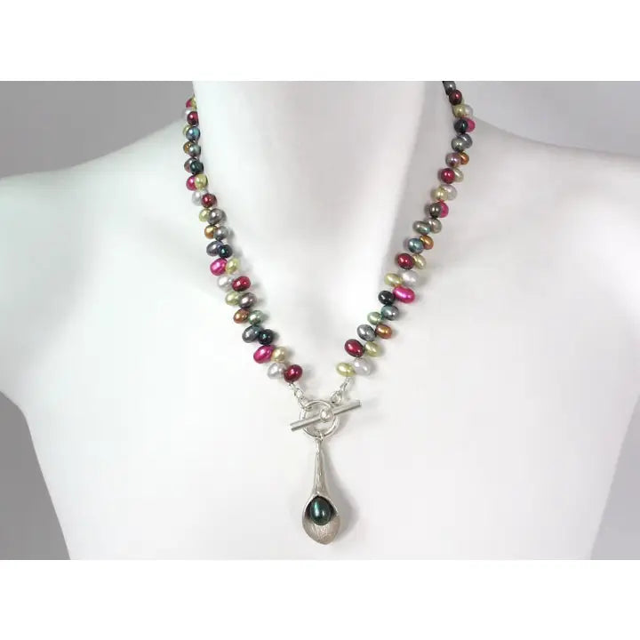 Pearl Necklace with Calla Lily Pendant